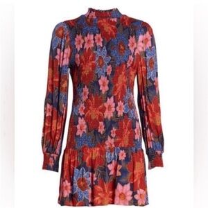 ❤️💙 NWT! FARM RIO Red, Blue, Pink Garden Floral Smocked Mini Dress - Size Small